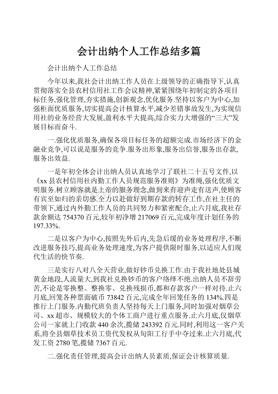 会计出纳个人工作总结多篇文档格式.docx