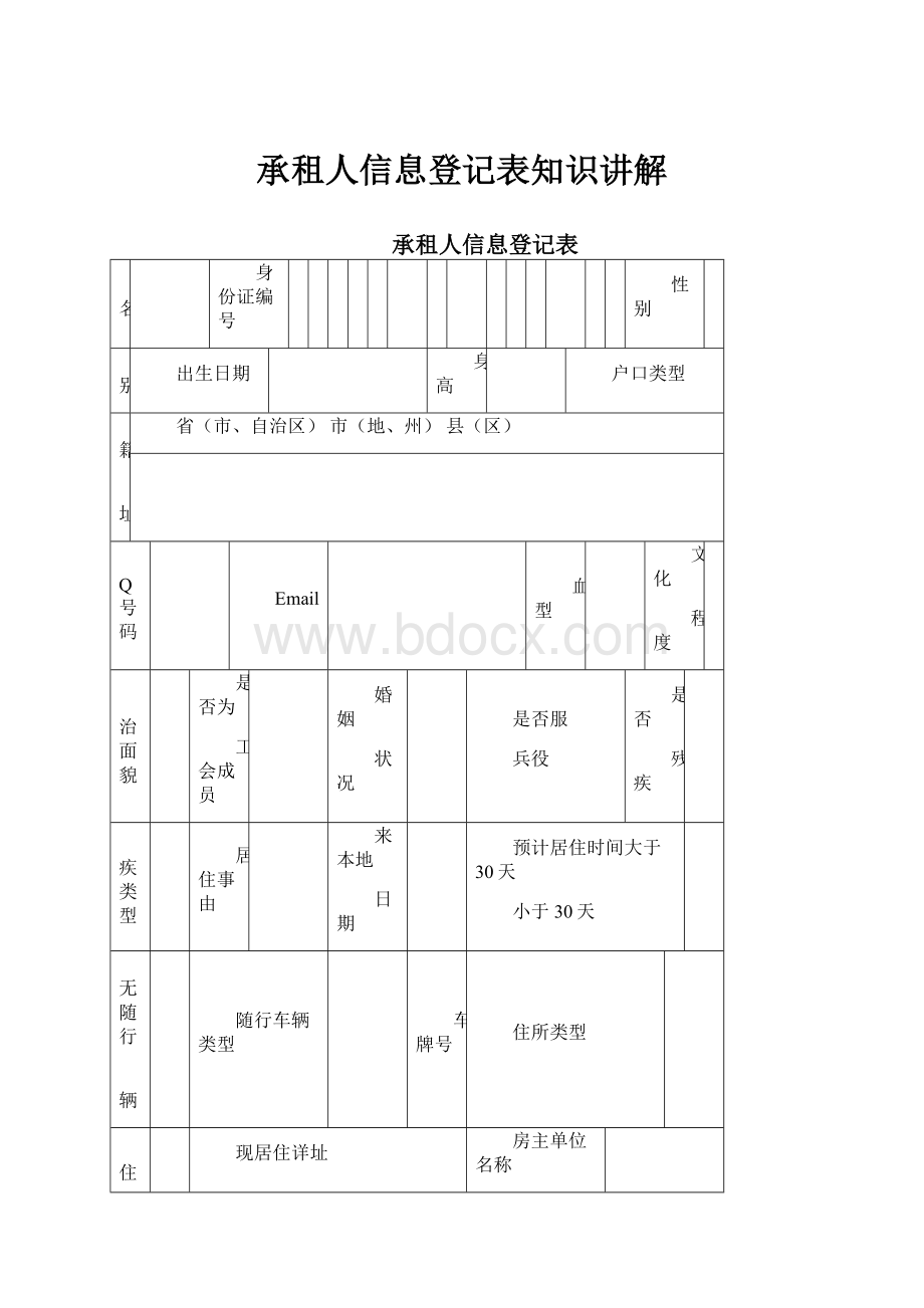 承租人信息登记表知识讲解Word文档格式.docx