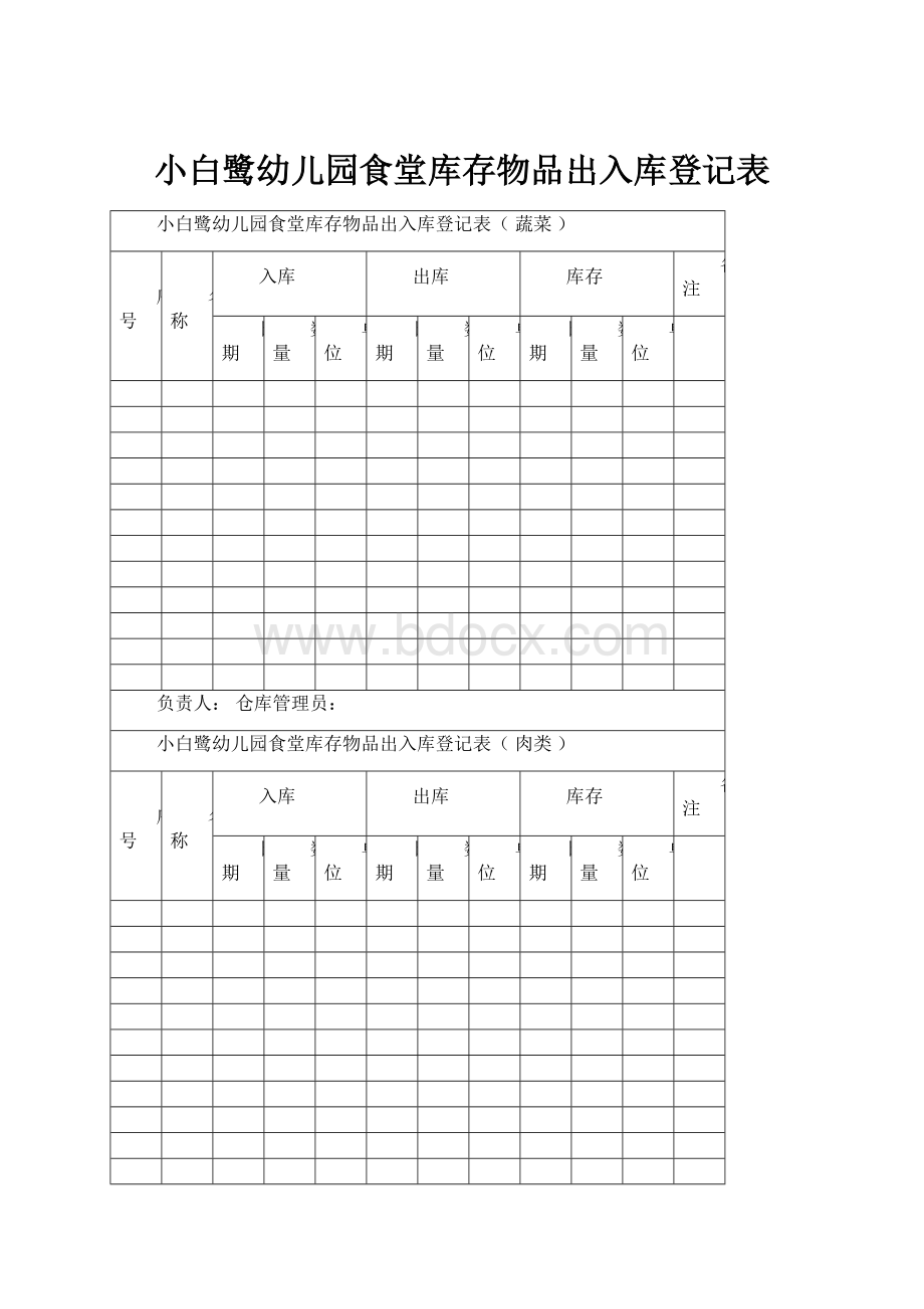 小白鹭幼儿园食堂库存物品出入库登记表Word文档下载推荐.docx