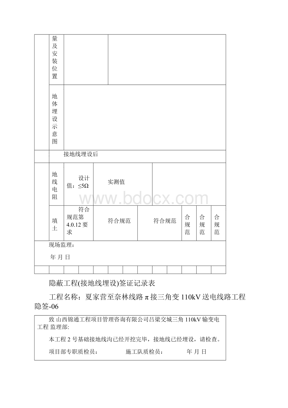 夏家营至奈林线路π接三角变110kV线路工程接地埋设隐蔽签证表.docx_第3页