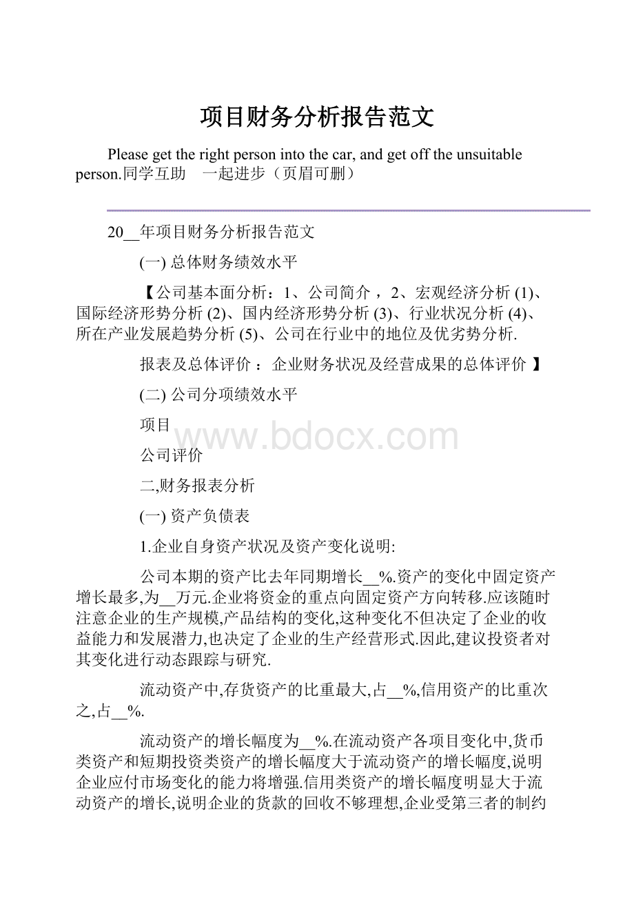 项目财务分析报告范文Word格式.docx