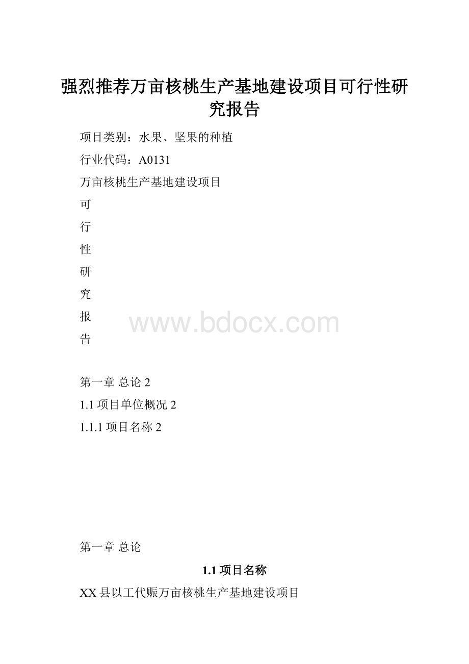 强烈推荐万亩核桃生产基地建设项目可行性研究报告.docx_第1页