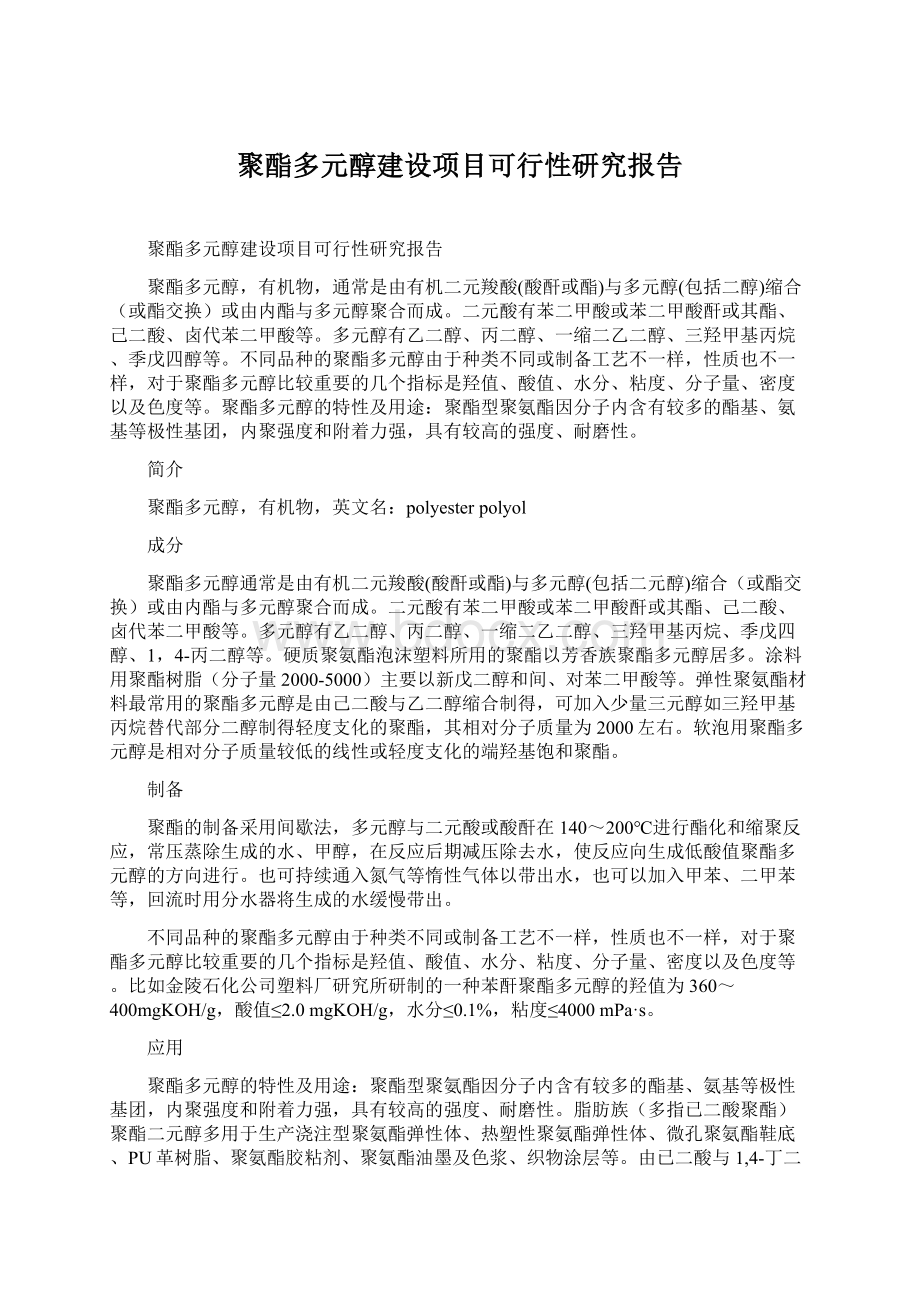 聚酯多元醇建设项目可行性研究报告文档格式.docx