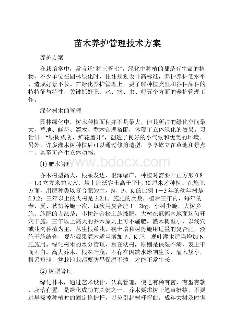 苗木养护管理技术方案Word下载.docx_第1页