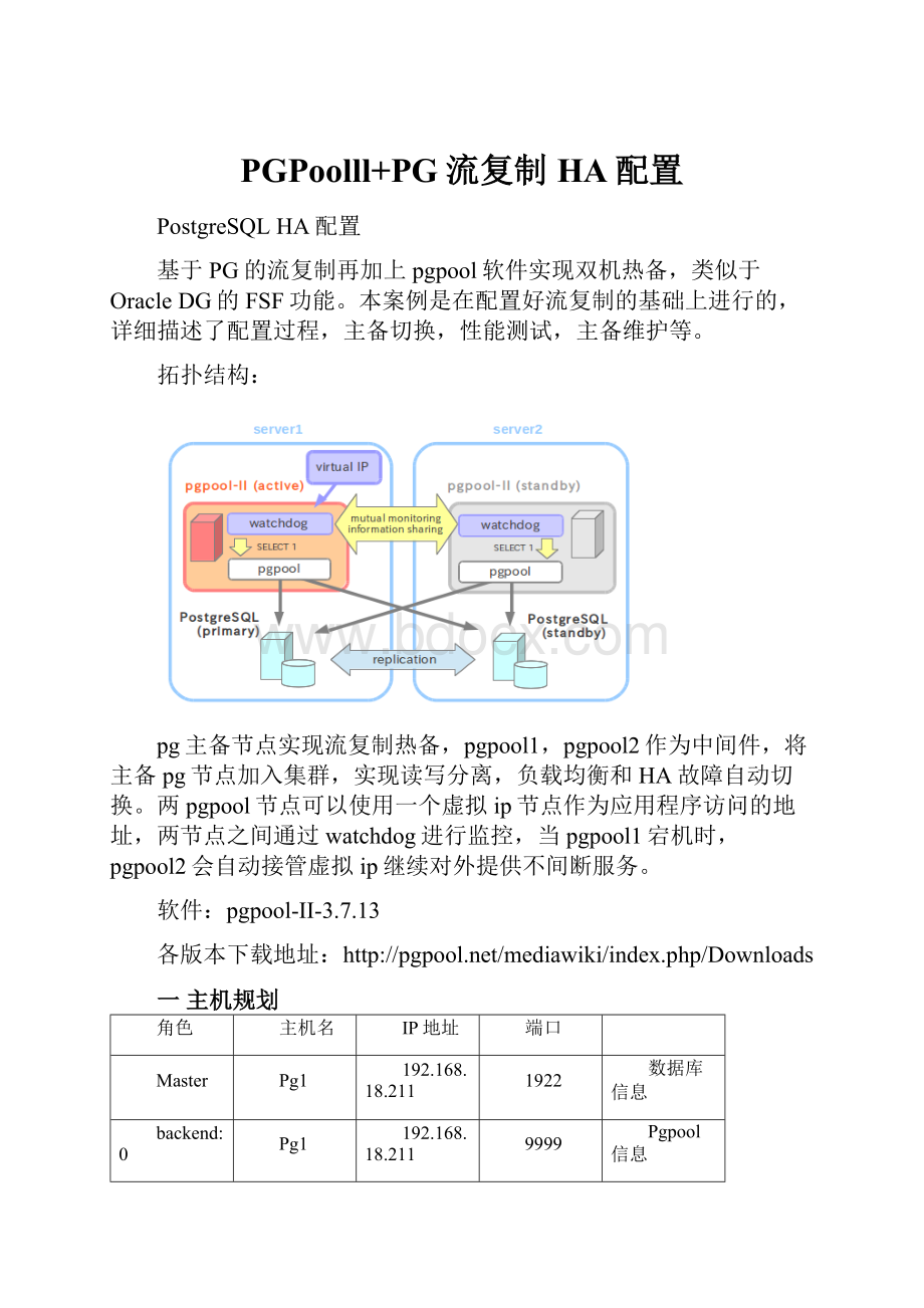 PGPoolll+PG流复制HA配置Word文档格式.docx_第1页