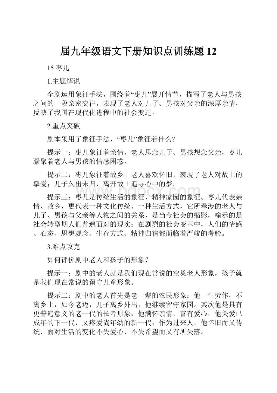 届九年级语文下册知识点训练题12.docx_第1页