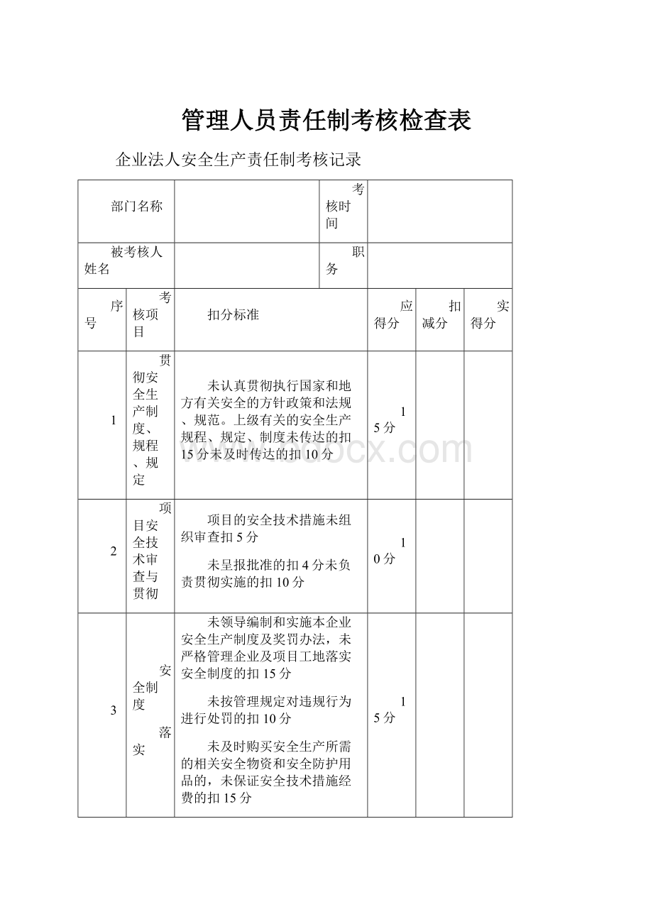 管理人员责任制考核检查表.docx