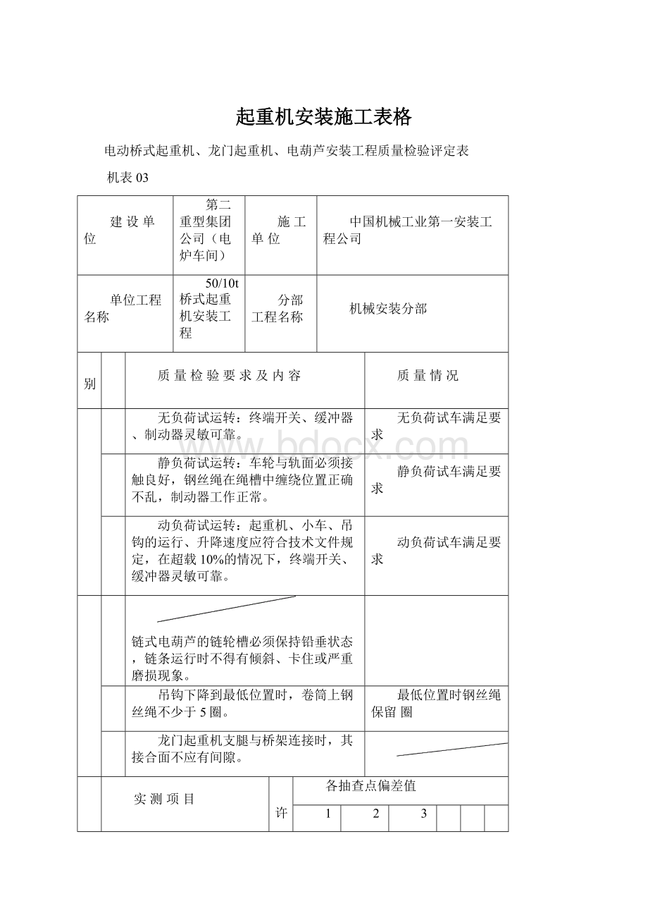 起重机安装施工表格Word格式文档下载.docx