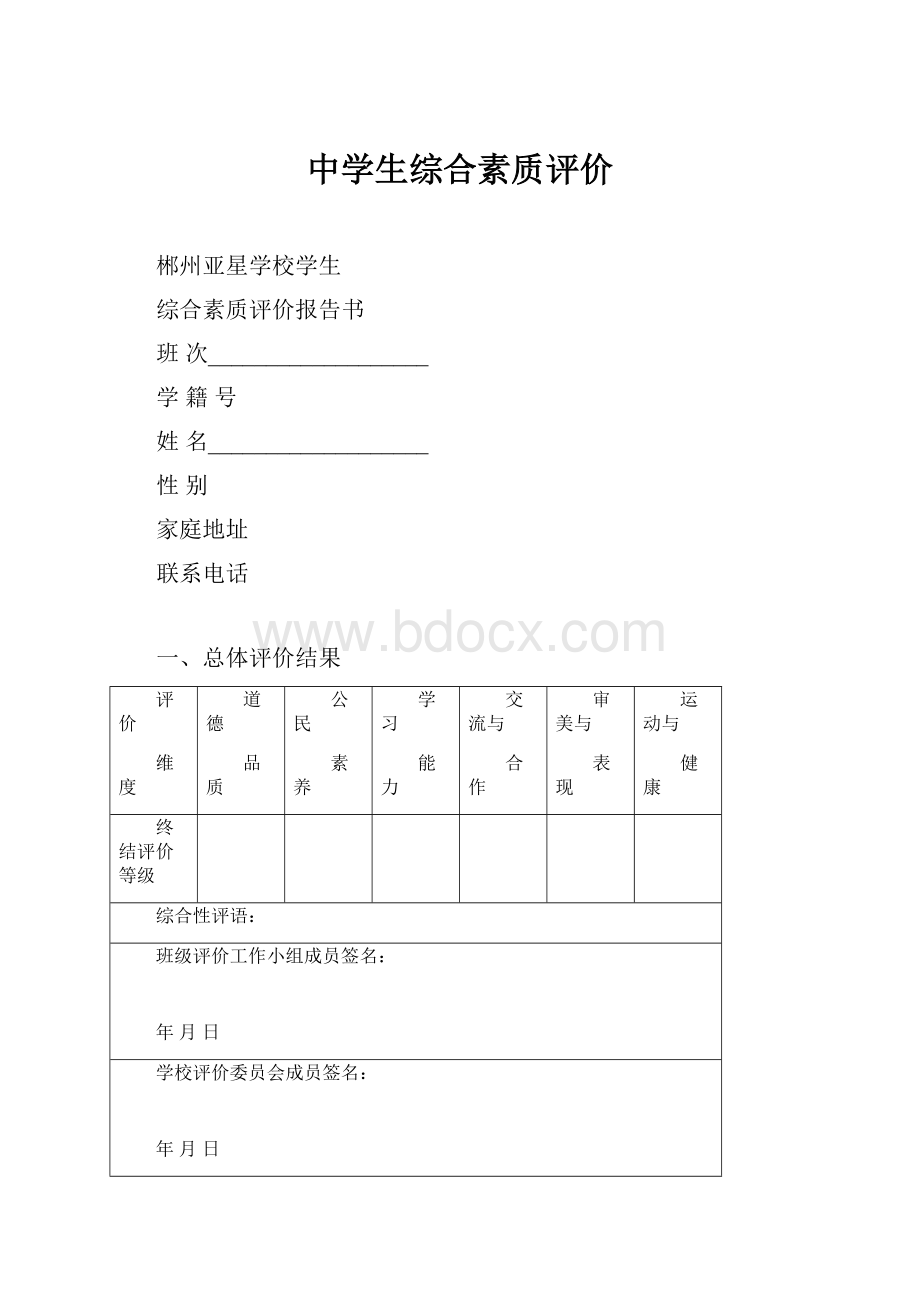 中学生综合素质评价.docx