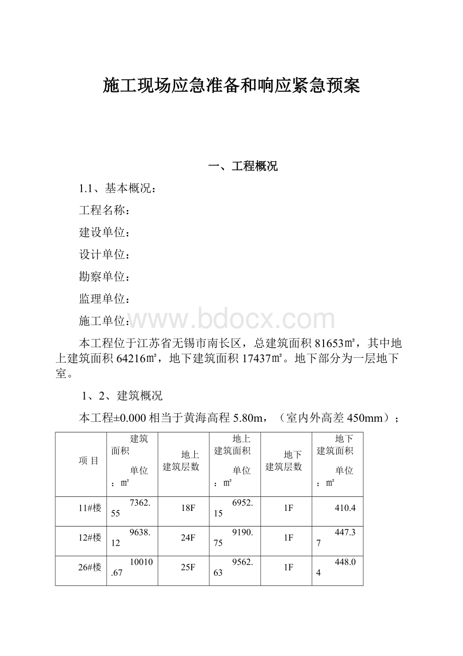 施工现场应急准备和响应紧急预案文档格式.docx