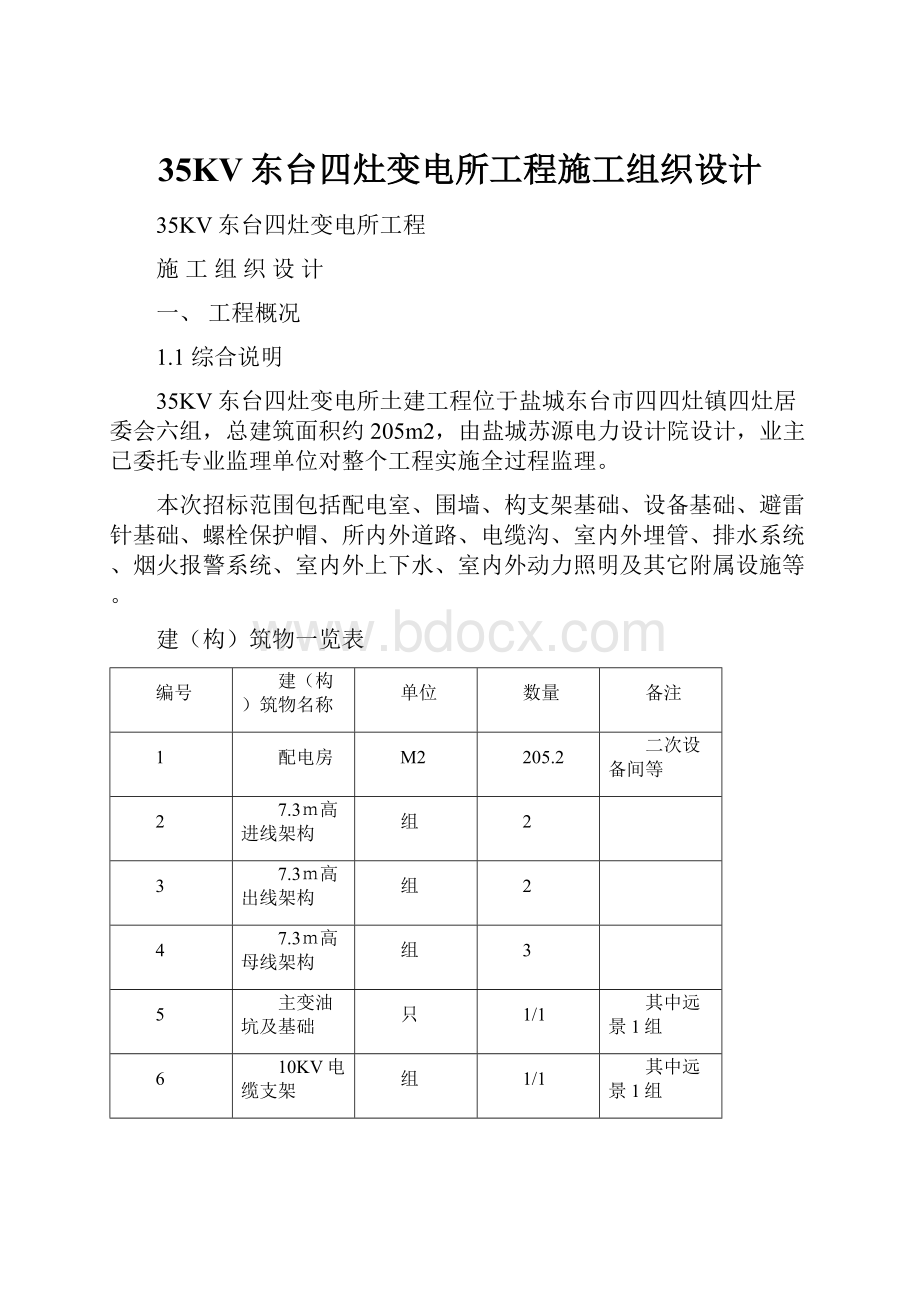 35KV东台四灶变电所工程施工组织设计.docx