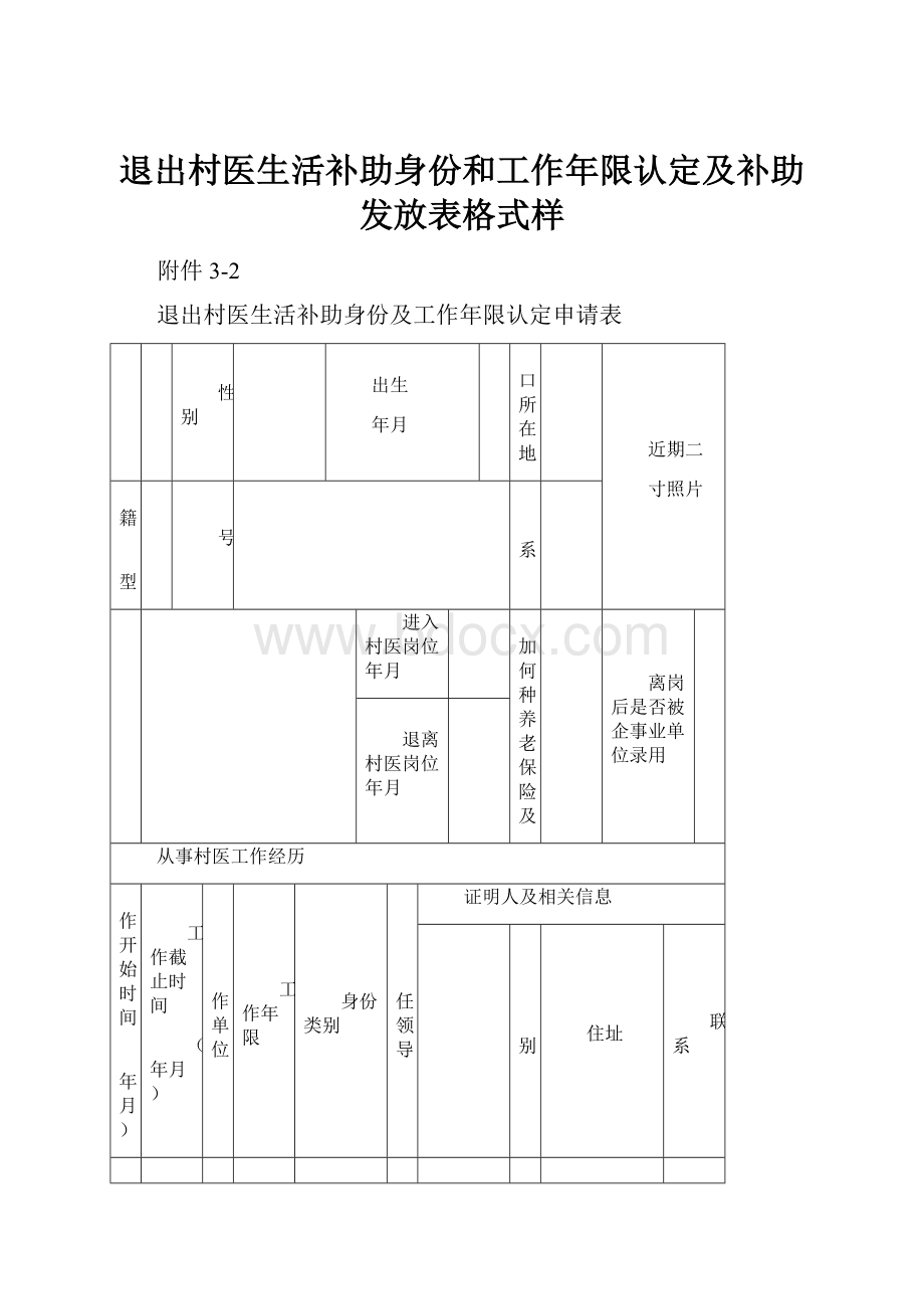 退出村医生活补助身份和工作年限认定及补助发放表格式样.docx_第1页