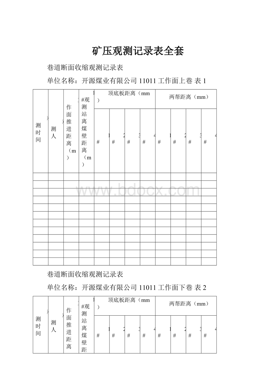 矿压观测记录表全套Word文件下载.docx_第1页