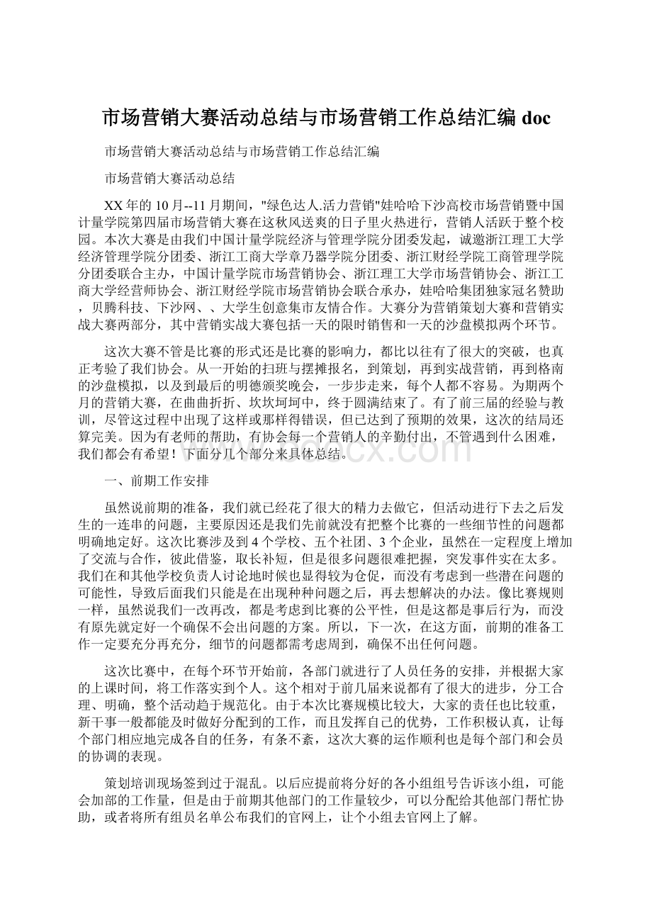 市场营销大赛活动总结与市场营销工作总结汇编doc.docx_第1页