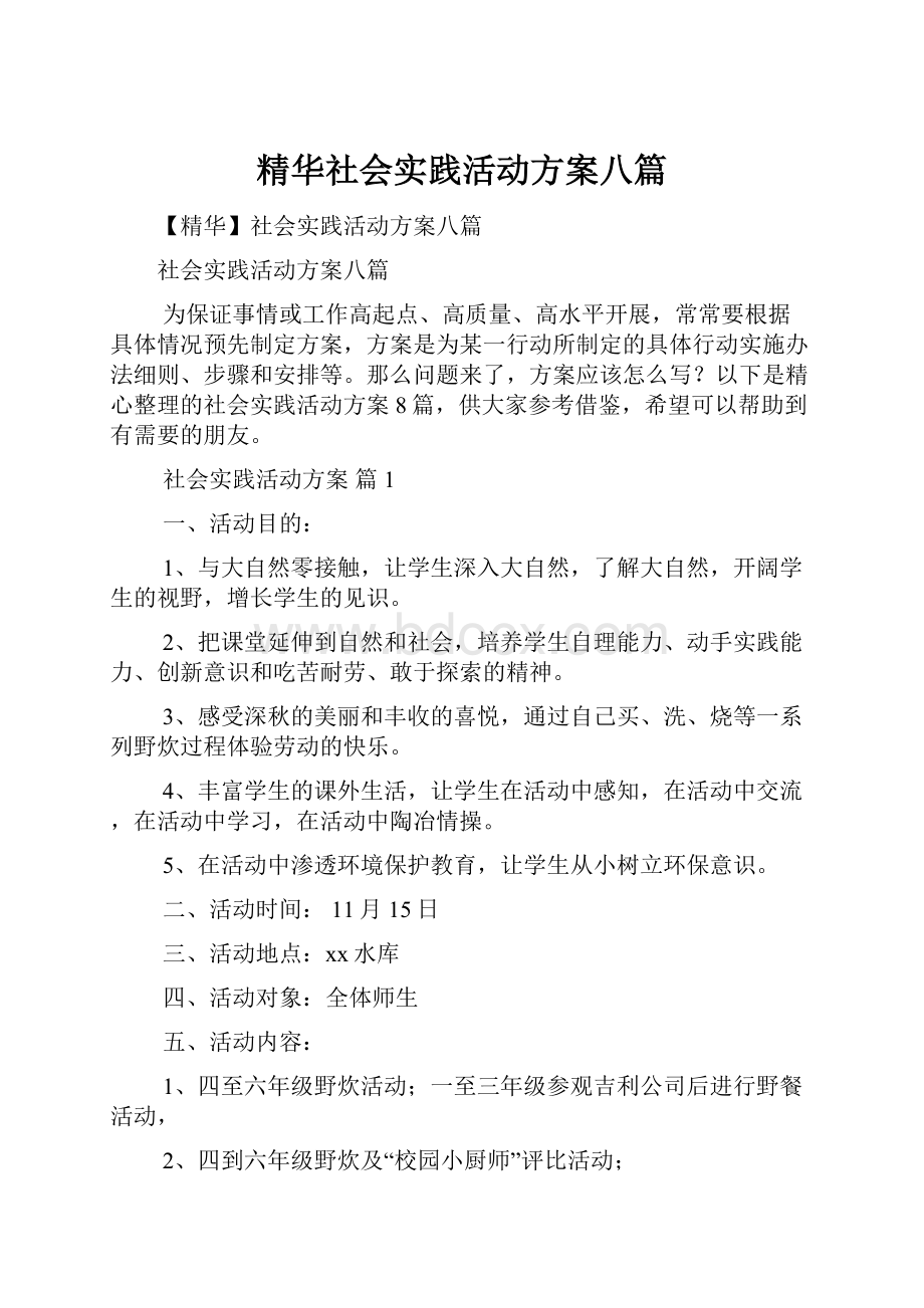 精华社会实践活动方案八篇.docx