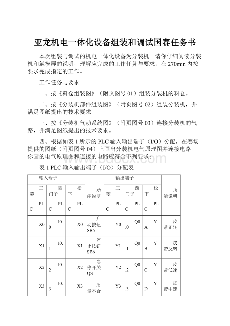 亚龙机电一体化设备组装和调试国赛任务书.docx_第1页