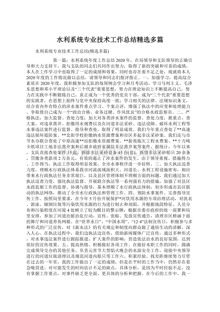 水利系统专业技术工作总结精选多篇.docx