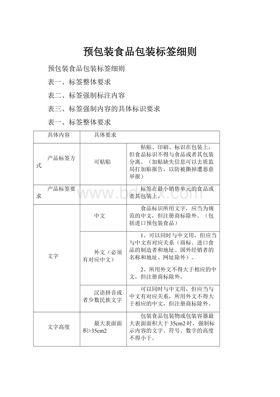 预包装食品包装标签细则Word文档下载推荐.docx