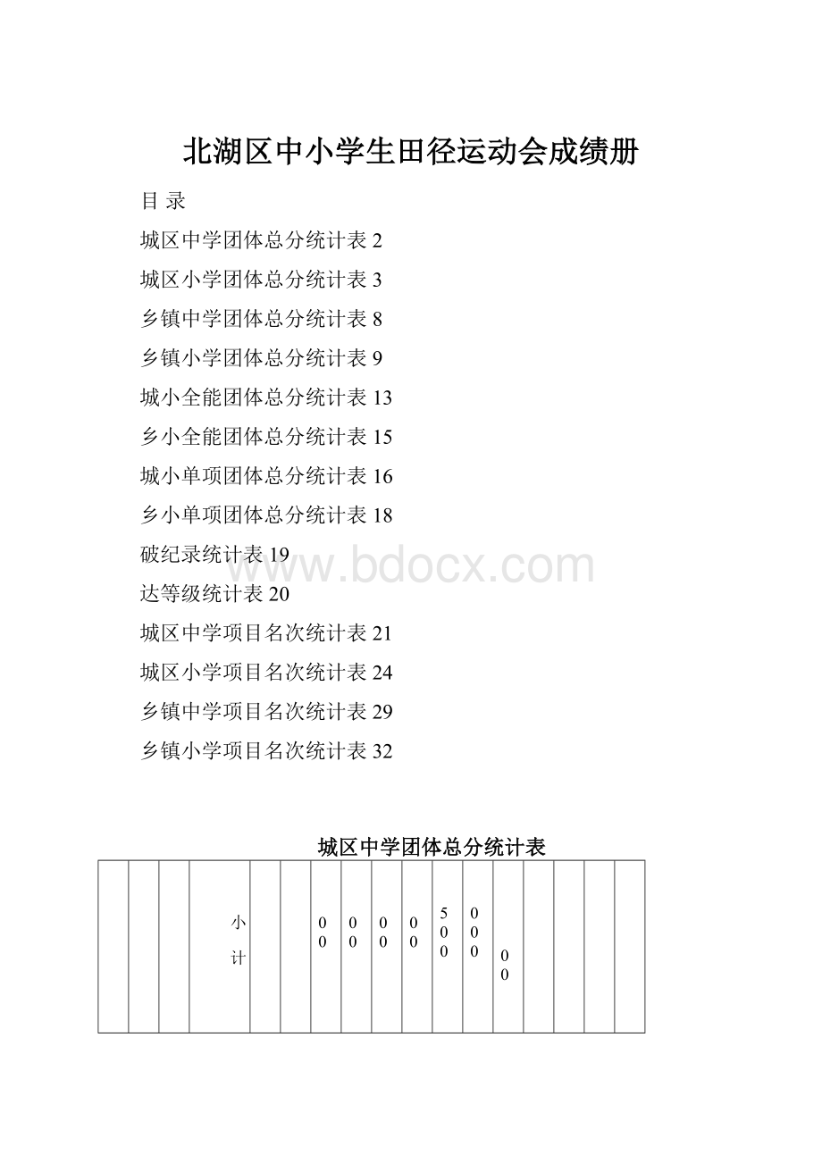 北湖区中小学生田径运动会成绩册Word文档下载推荐.docx