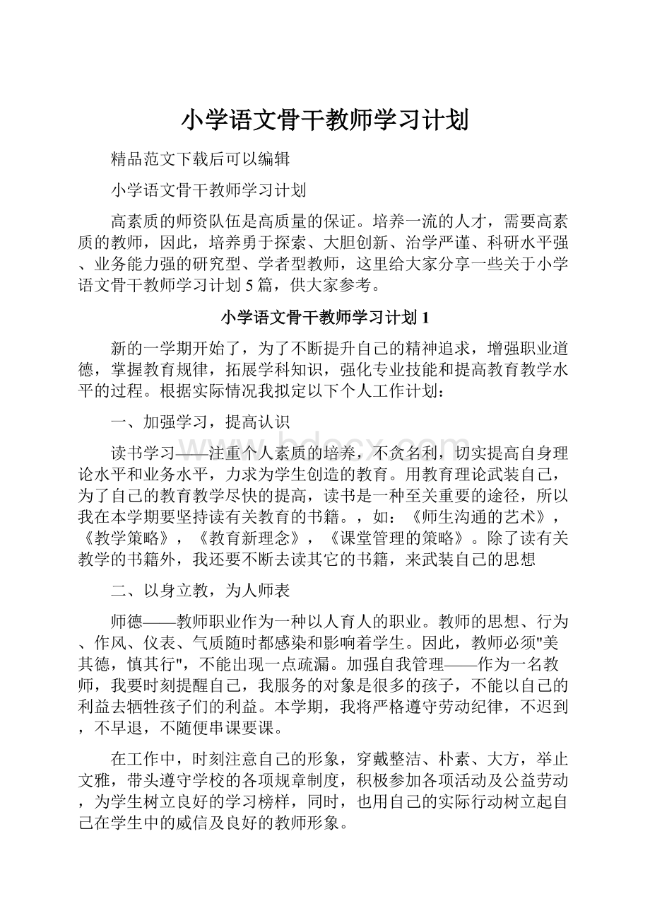 小学语文骨干教师学习计划.docx