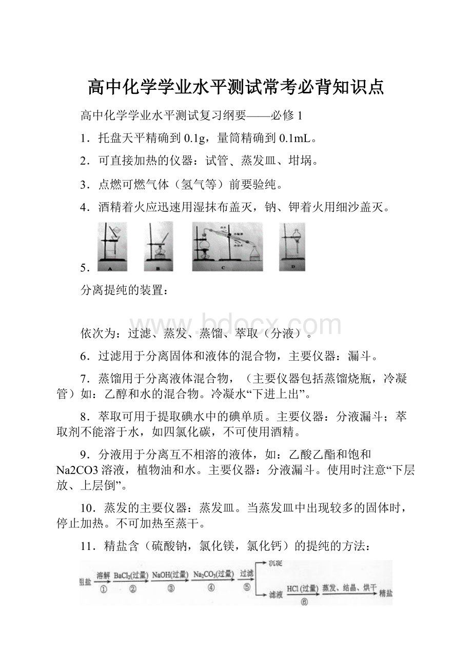 高中化学学业水平测试常考必背知识点Word文档格式.docx