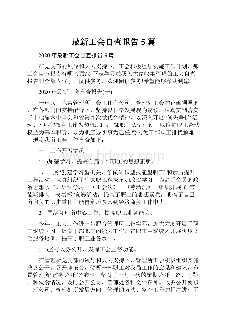 最新工会自查报告5篇文档格式.docx