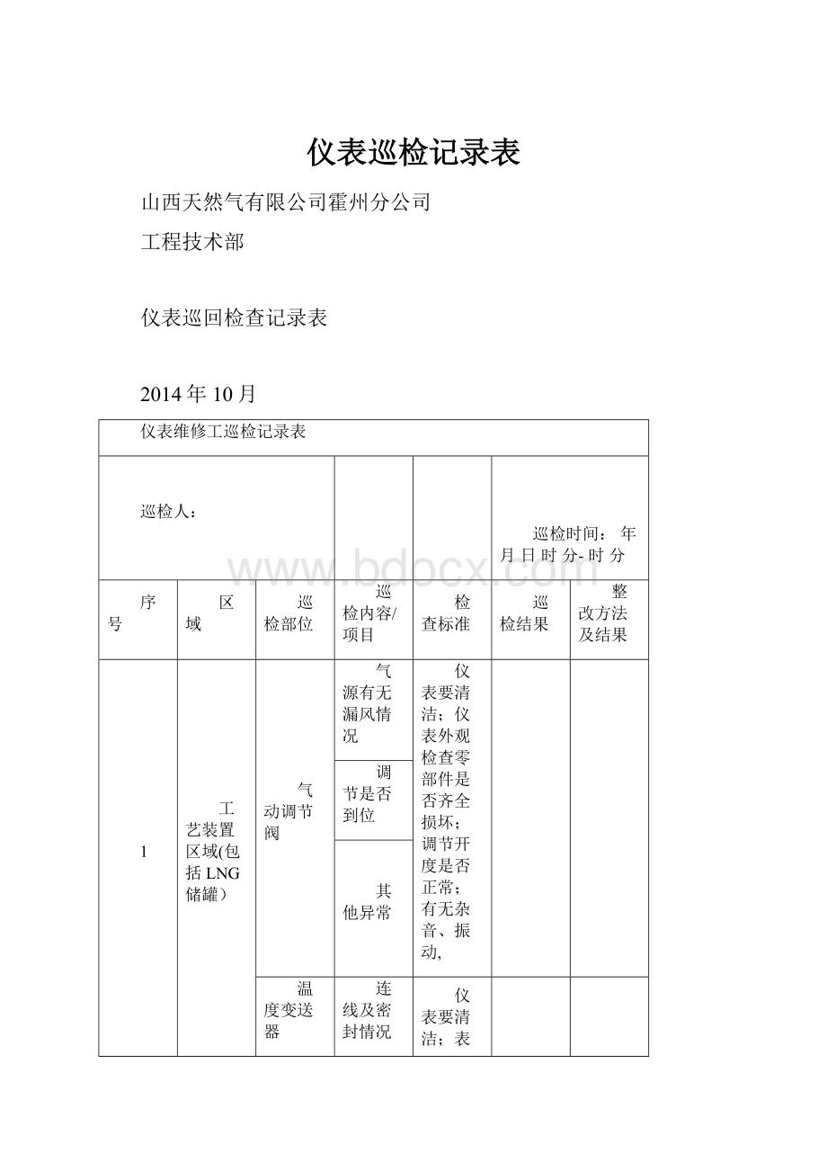 仪表巡检记录表Word下载.docx