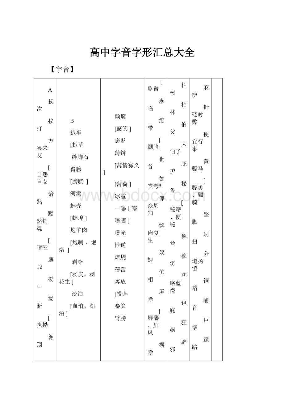 高中字音字形汇总大全Word文件下载.docx_第1页