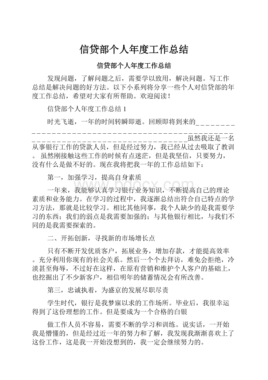 信贷部个人年度工作总结.docx