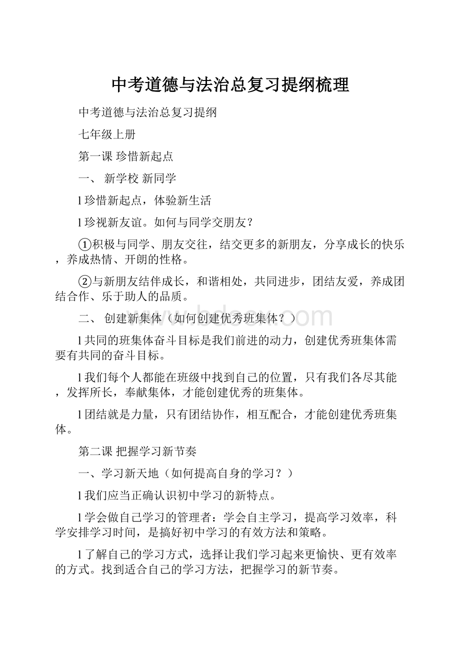 中考道德与法治总复习提纲梳理Word文档格式.docx