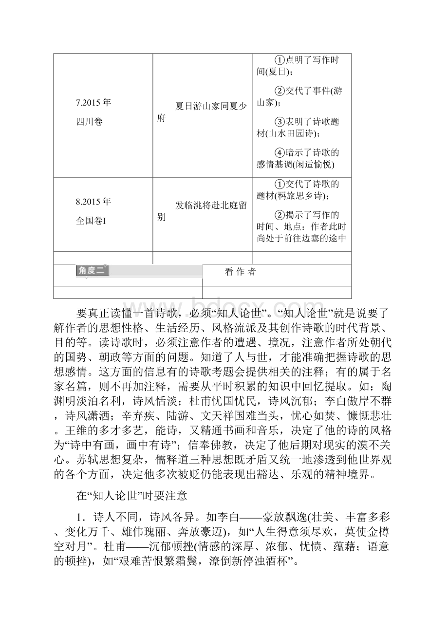 高考特训通用版语文一轮复习专题六古代诗歌阅读第一编如何读懂诗第3讲微观上聚焦诗歌本身定调明情115.docx_第3页