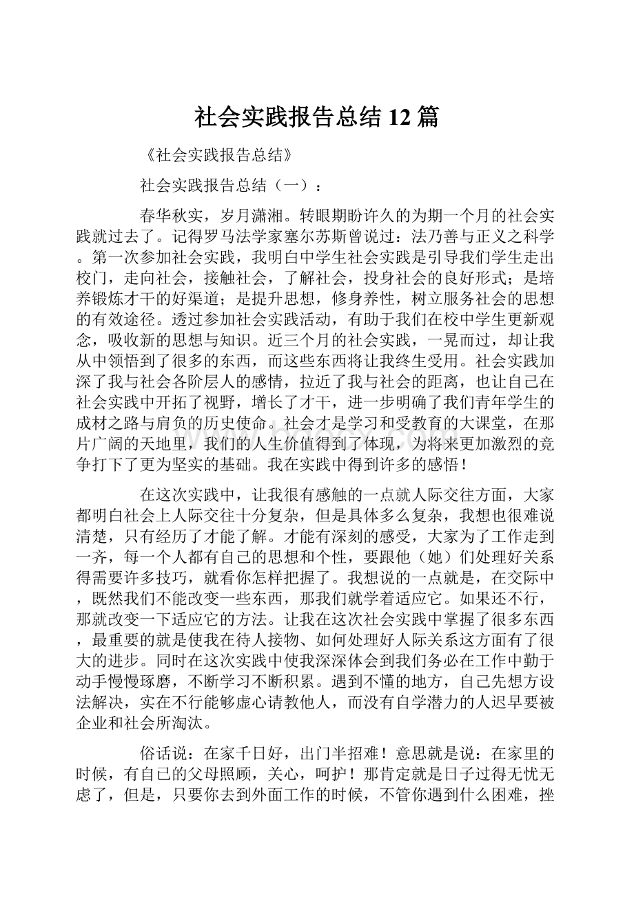 社会实践报告总结12篇文档格式.docx