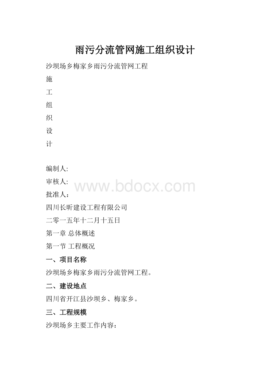 雨污分流管网施工组织设计Word格式.docx