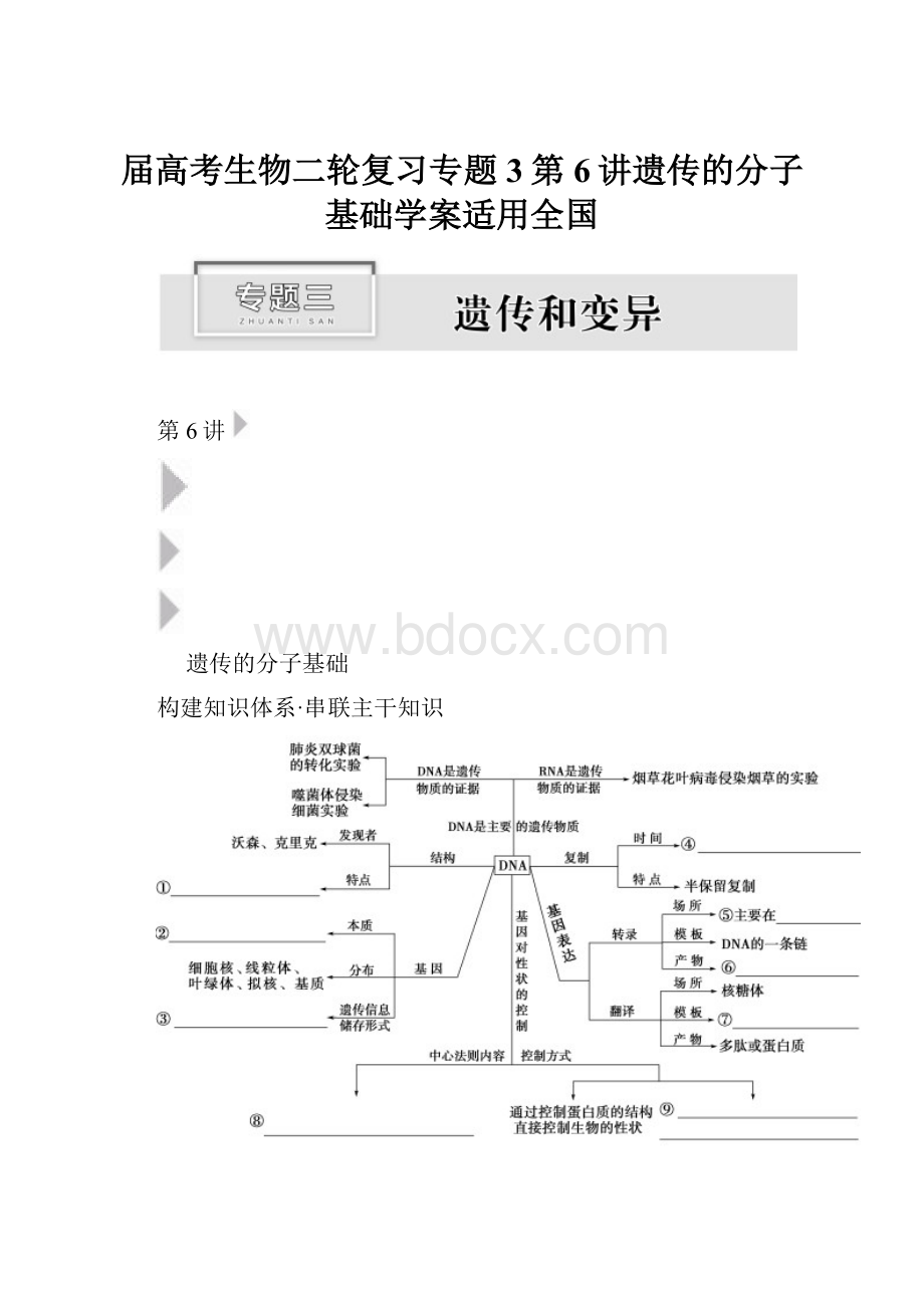 届高考生物二轮复习专题3第6讲遗传的分子基础学案适用全国.docx