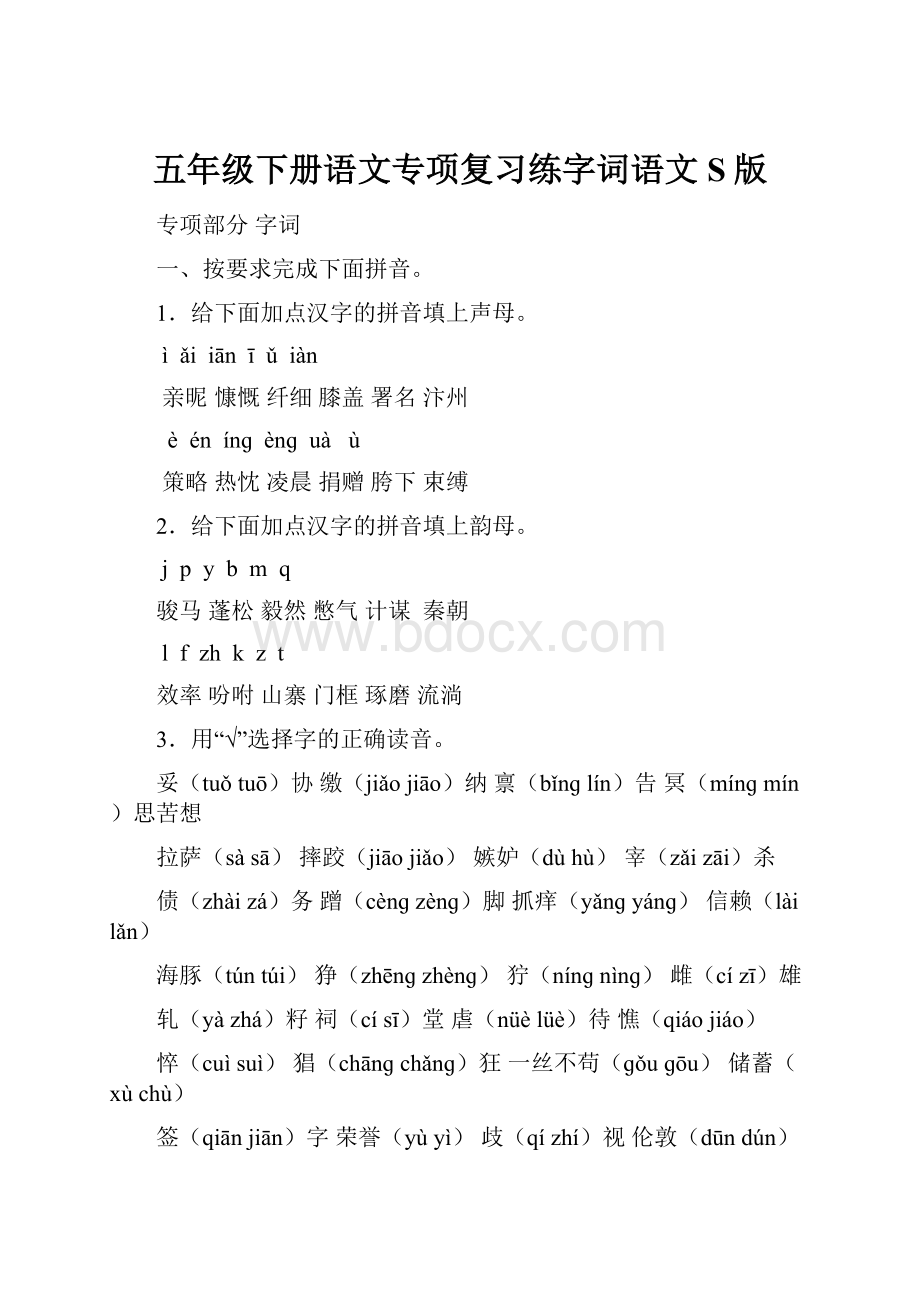 五年级下册语文专项复习练字词语文S版文档格式.docx