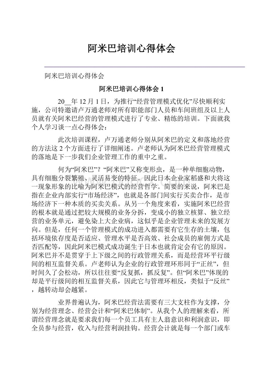 阿米巴培训心得体会Word下载.docx