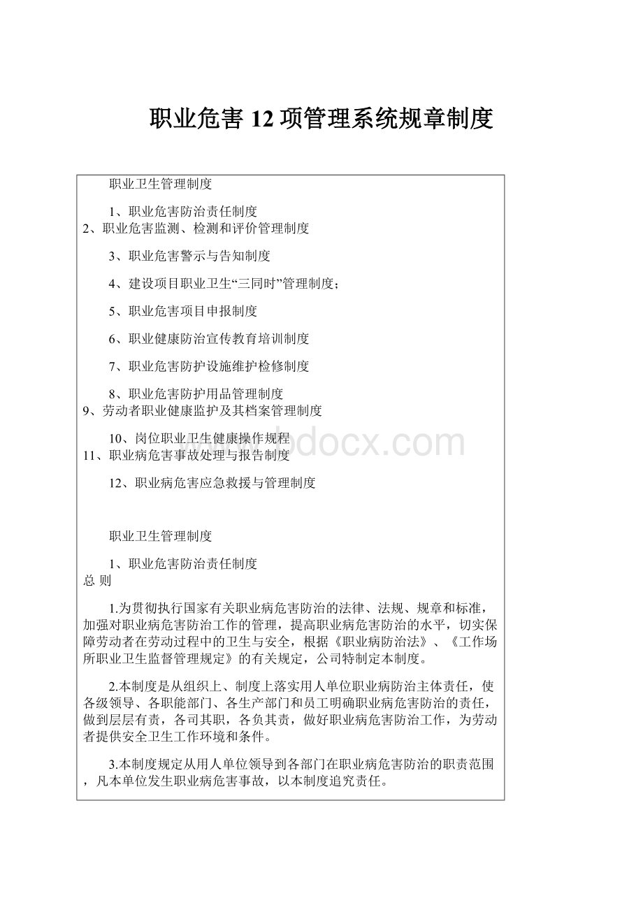 职业危害12项管理系统规章制度.docx