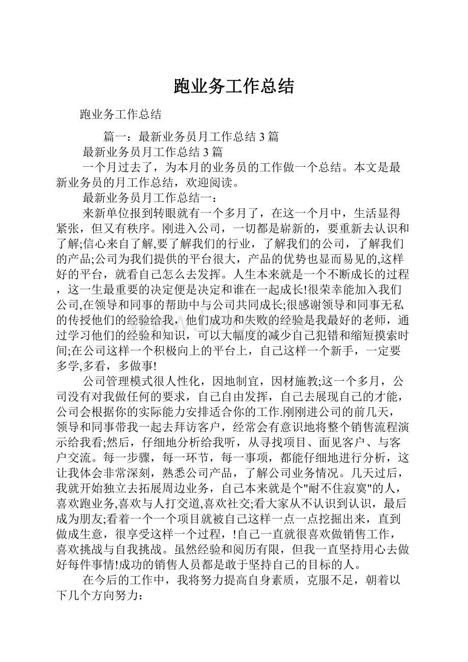 跑业务工作总结Word格式.docx_第1页