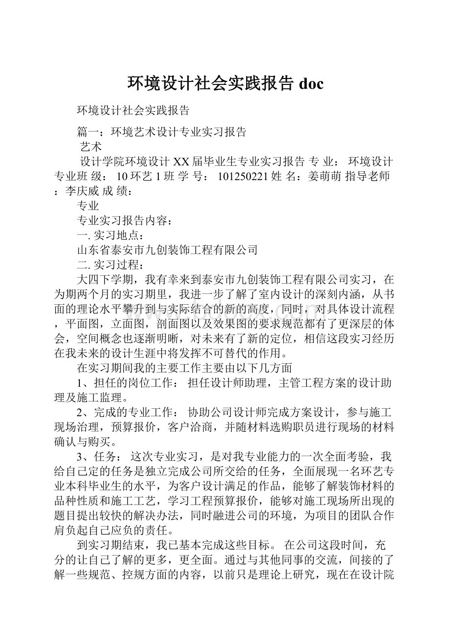 环境设计社会实践报告docWord下载.docx