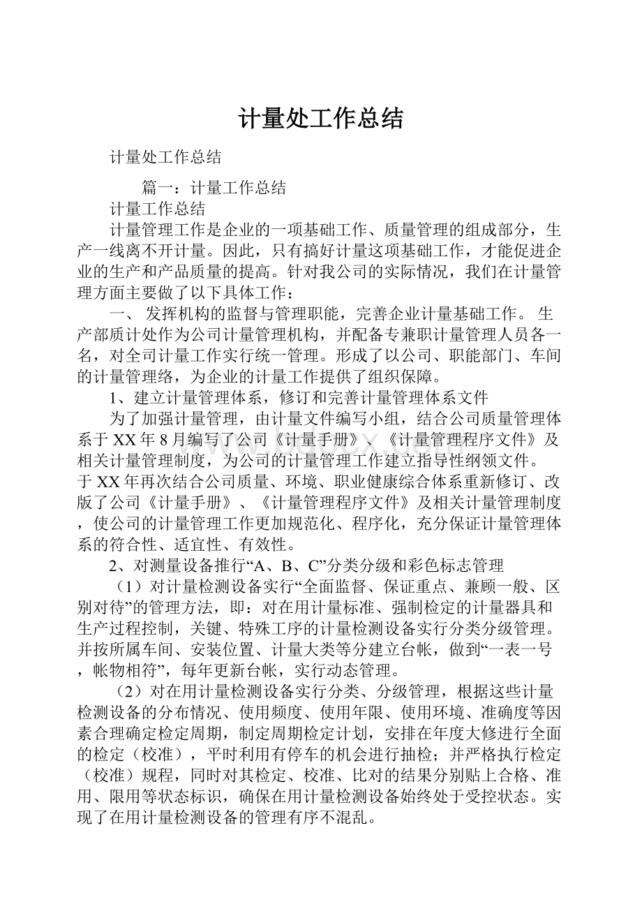 计量处工作总结文档格式.docx