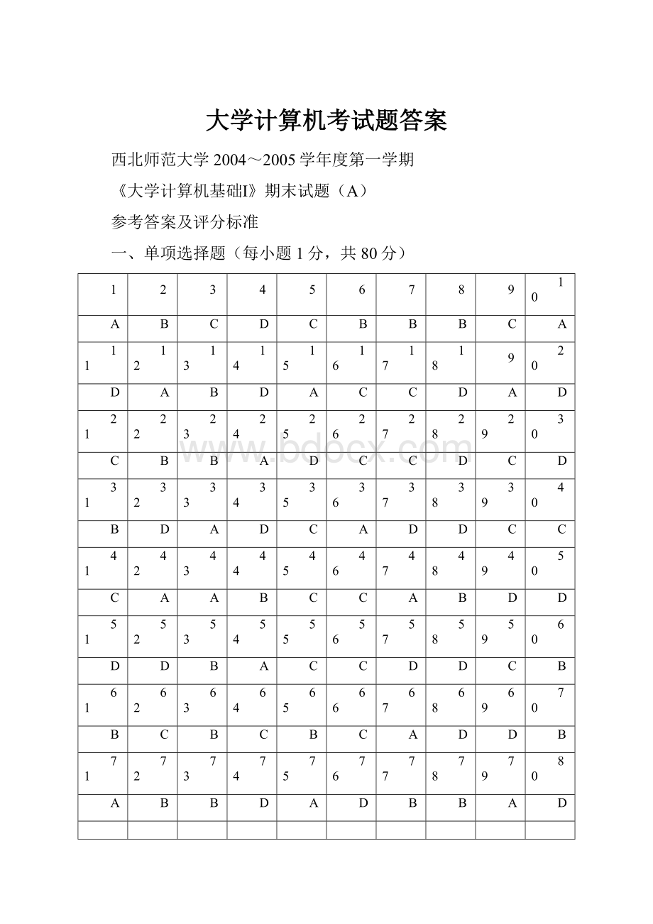 大学计算机考试题答案.docx