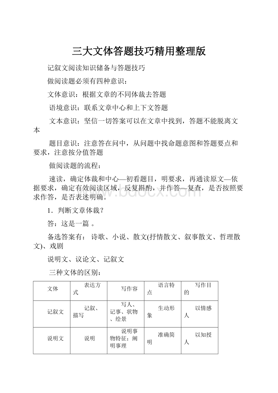 三大文体答题技巧精用整理版Word文件下载.docx