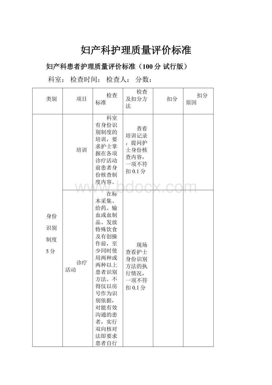 妇产科护理质量评价标准Word格式文档下载.docx_第1页