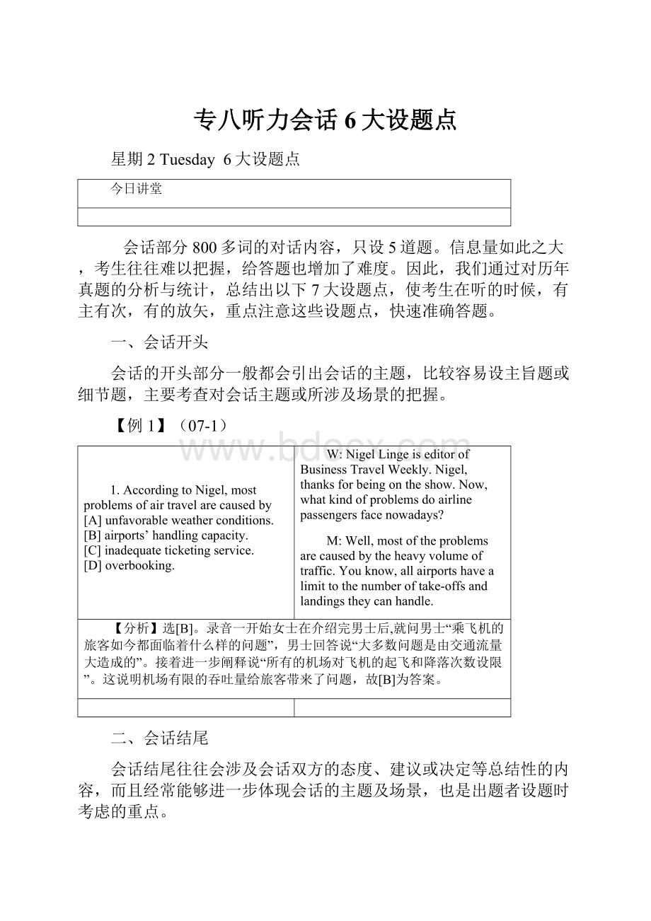 专八听力会话6大设题点Word下载.docx_第1页