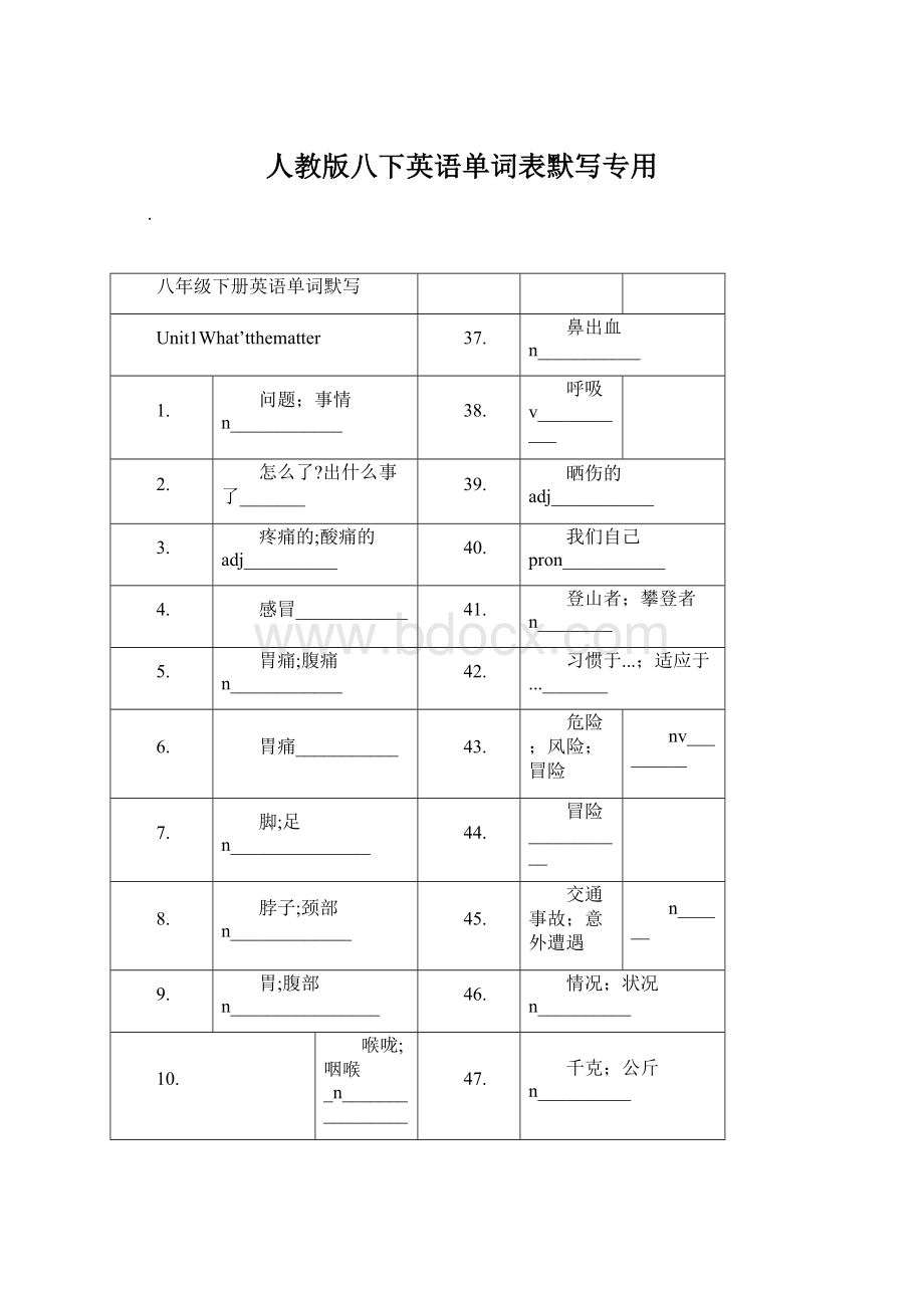 人教版八下英语单词表默写专用.docx