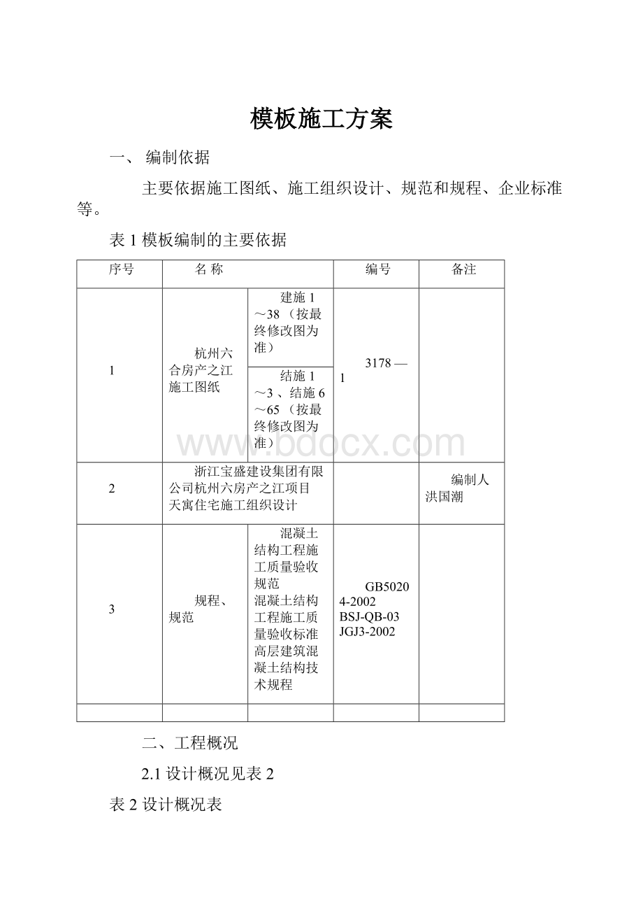 模板施工方案Word格式.docx