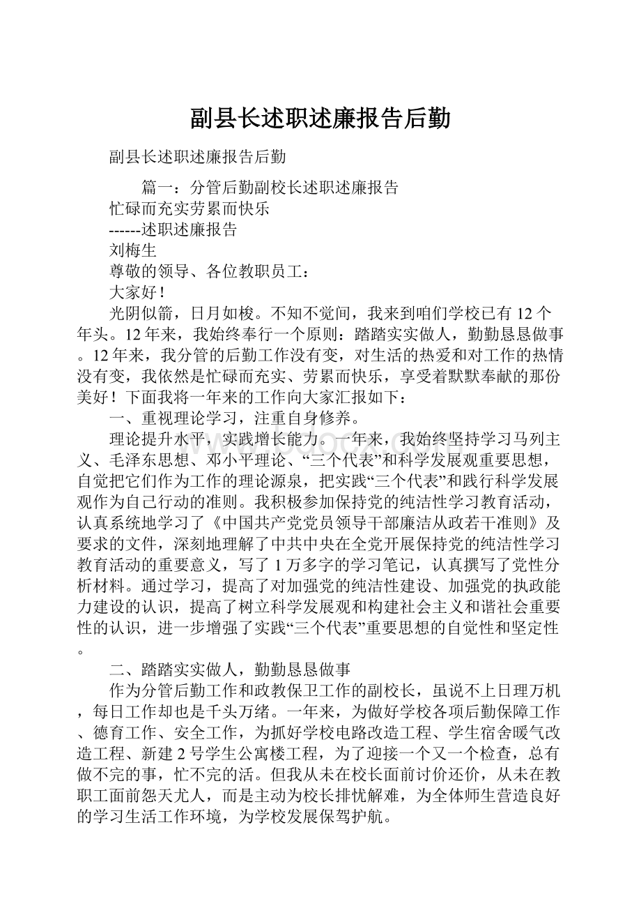 副县长述职述廉报告后勤文档格式.docx