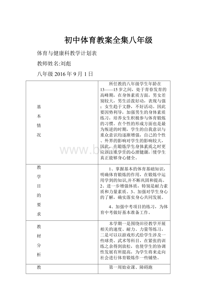 初中体育教案全集八年级.docx_第1页