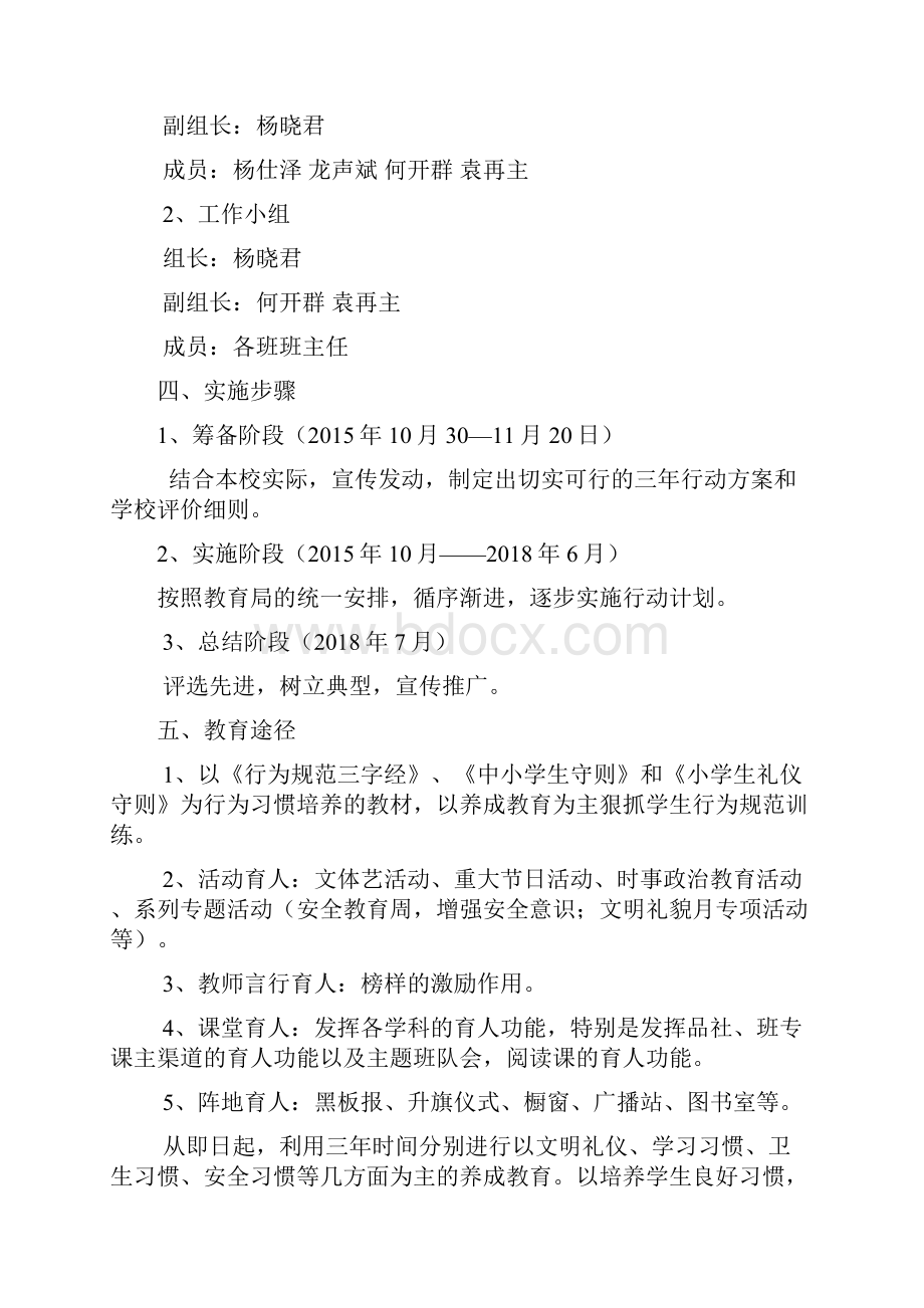 贡溪小学行为习惯养成教育三年行动计划Word格式文档下载.docx_第2页