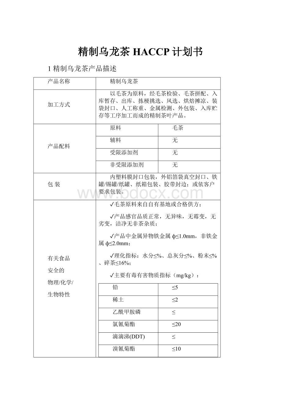 精制乌龙茶HACCP计划书.docx_第1页